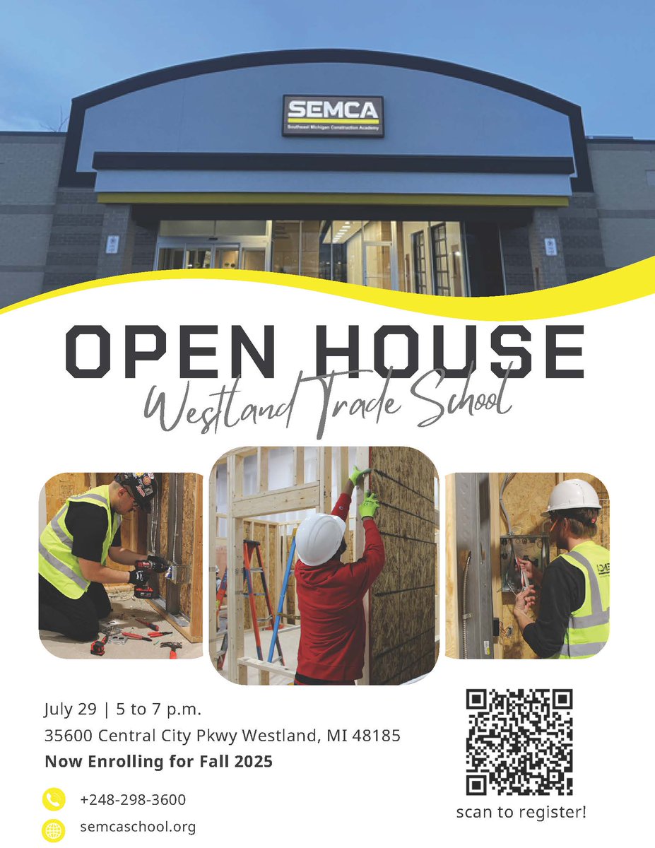 Good Afternoon LCTC Students &amp; Families,
We are happy to pass along this information about the Southeast Michigan Construction Academy Open House, happening on July 29!
Students who are interested in a post-LPS trade school for construction and electrical are invited to stop by