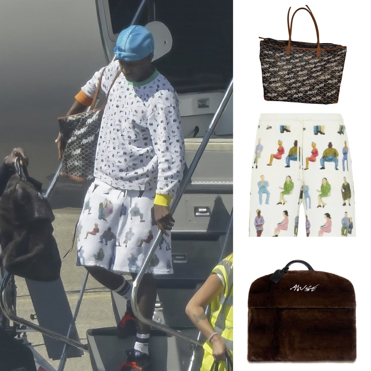 fentyxawge's tweet image. (July 25) A$AP Rocky spotted at Toulon Hyeres airport yesterday.

He wore: 

➤ Unreleased AWGE SS26 SHROOM THERMAL

➤ J.W.AndersonShorts mit Waffeltextur

➤A$AP Rocky X Puma PRE-DIRTIED Speedcat (Unreleased )

➤AWGE Custom Goyard Bag 

➤ AWGE S26 Mink Garment Bag