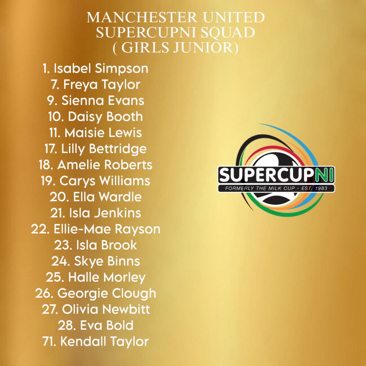mufcacademyy's tweet image. Manchester United Academy squads for this year’s SuperCupNi have been announced.

They will start on 28th July and all the best to everyone involved from each academy squad - both boys and girls. 

I believe the games could be streamed on YouTube as well as the website.