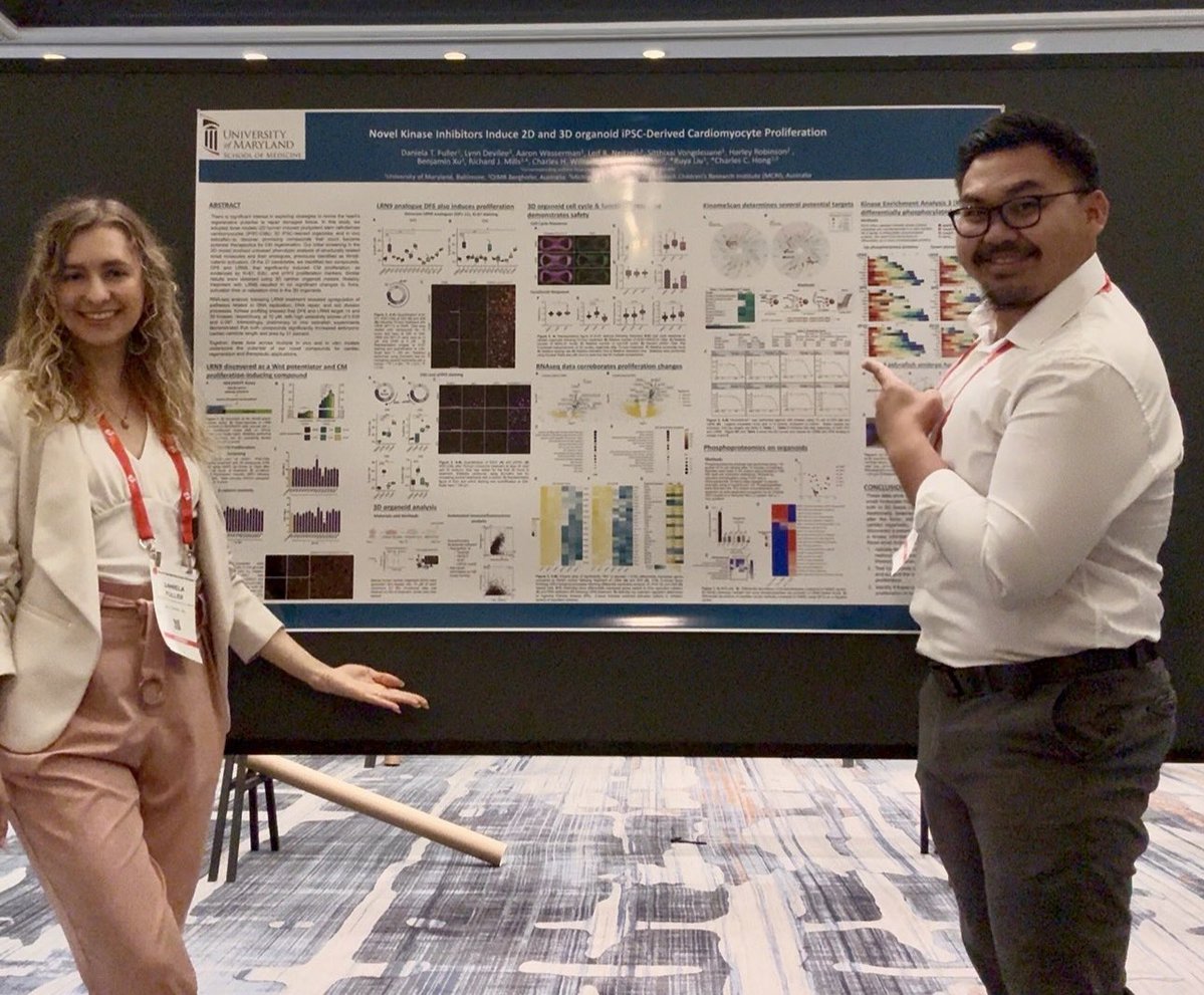 chaz_hong's tweet image. While I couldn’t be there, the Hong group, along with Ruya Liu lab, was well represented at the #2025BCVS meeting in Baltimore! Daniela Fuller presented her tour de force PhD work on small molecules that selectively promote human cardiomycyte proliferation without disrupting…