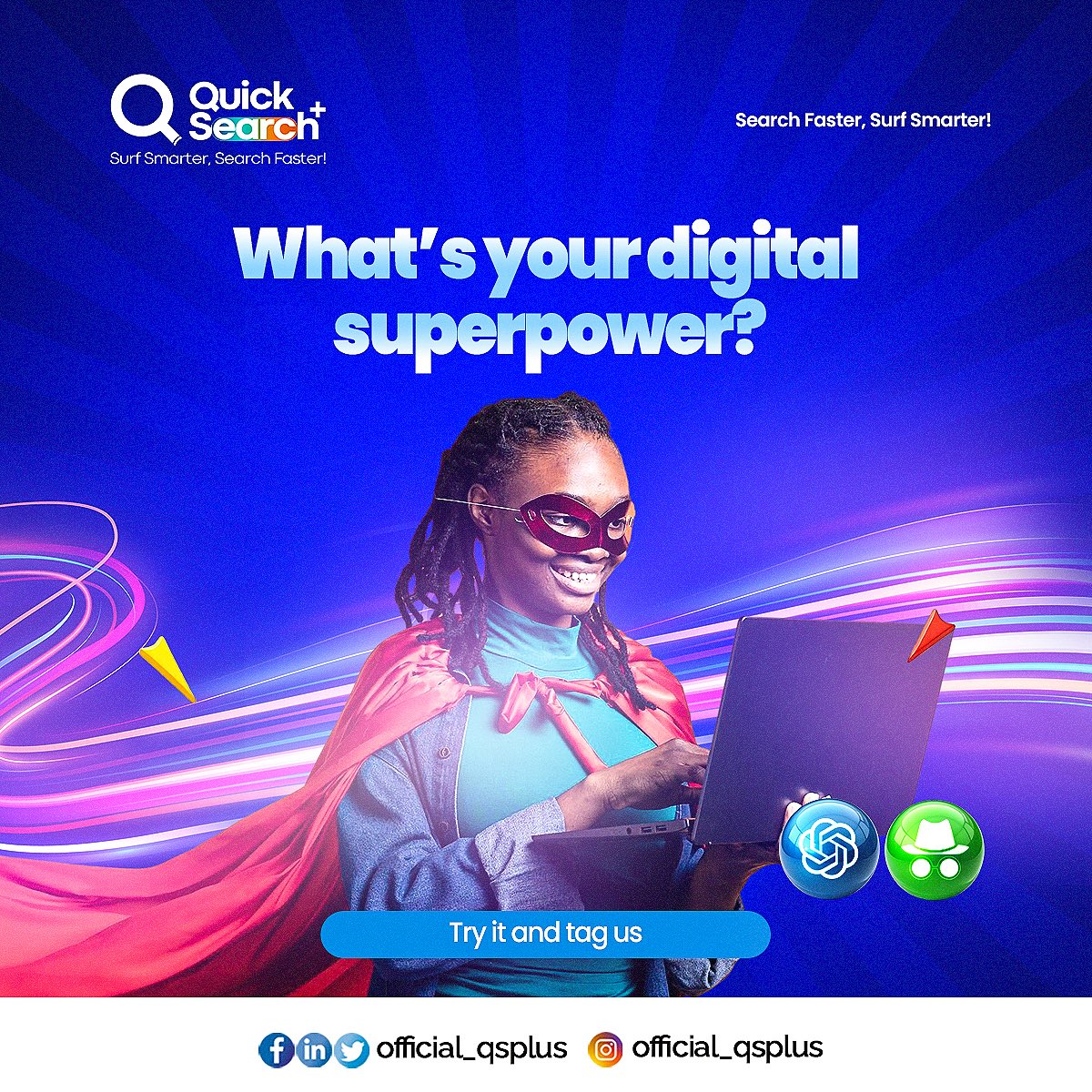Official_QSPlus's tweet image. 🦸🏽‍♀ What’s your digital superpower?
Launching our new Instagram filter to help you find out.
💻 Whether it’s “Ad Block Avenger” or “Search Speedster,” show us what QuickSearchPlus unlocks for you.
🔐 Try it and tag us 💪🔐
#QuickSearchPlus #DigitalSuperpower #PrivacyFilter