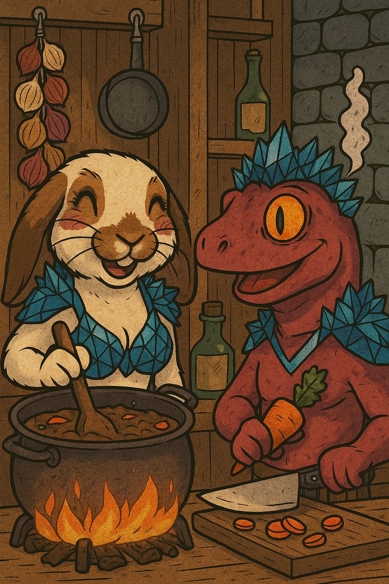 playferkeeps69's tweet image. After we went armor shopping @LolaSolBunny invited me back to her place for some cream of carrot soup.

Let me tell you, the BUN BUN CAN COOK!

Be still my beating reptilian heart 🥰 $LOLA