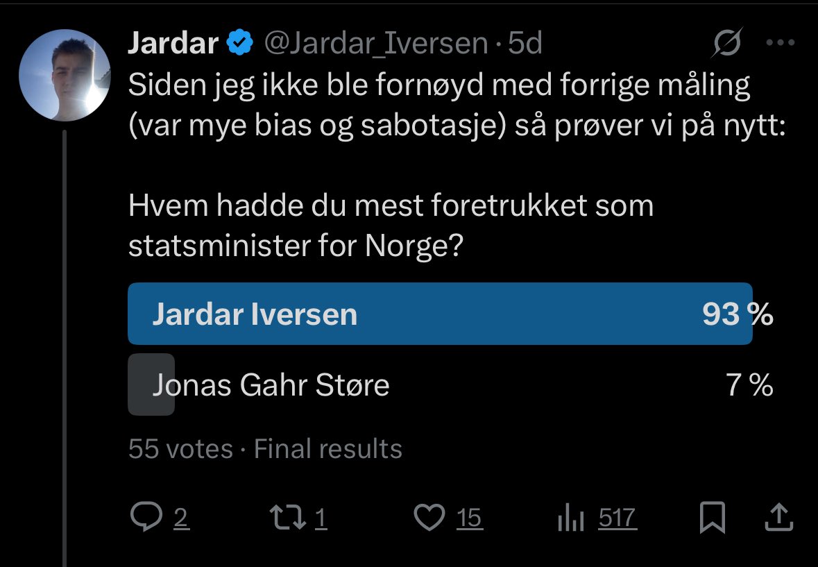Jardar_Iversen's tweet image. Tror jeg må ligge litt lavt før jeg kjører neste meningsmåling