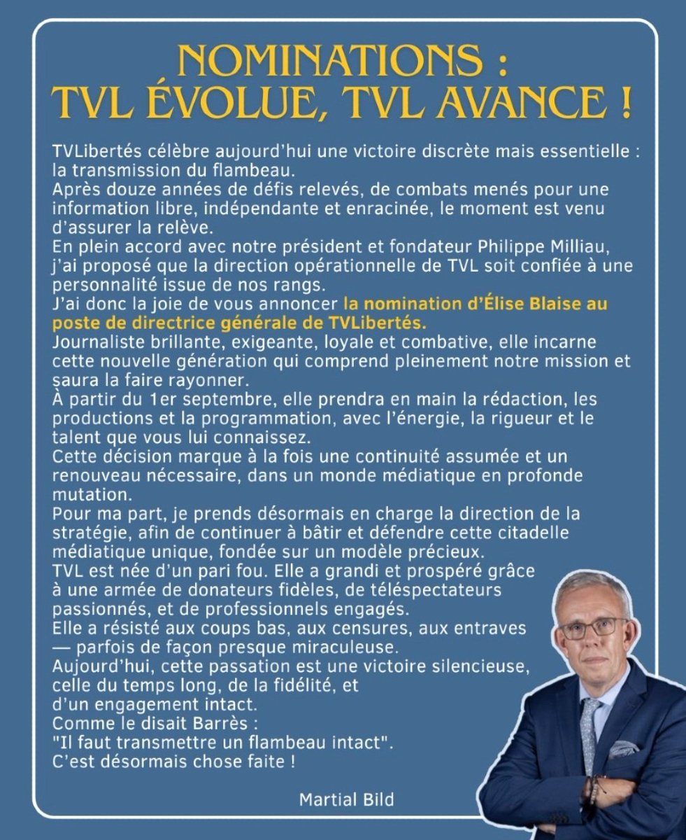 ClovisLuteceFR's tweet image. +++ Communiqué de TV Libertés.
@tvlofficiel @BildMartial
@BlaiseElise
Pour aider TV Libertés :
TVLibertés | Nous, c'est vous share.google/LrWPoXU2ydOkzY…