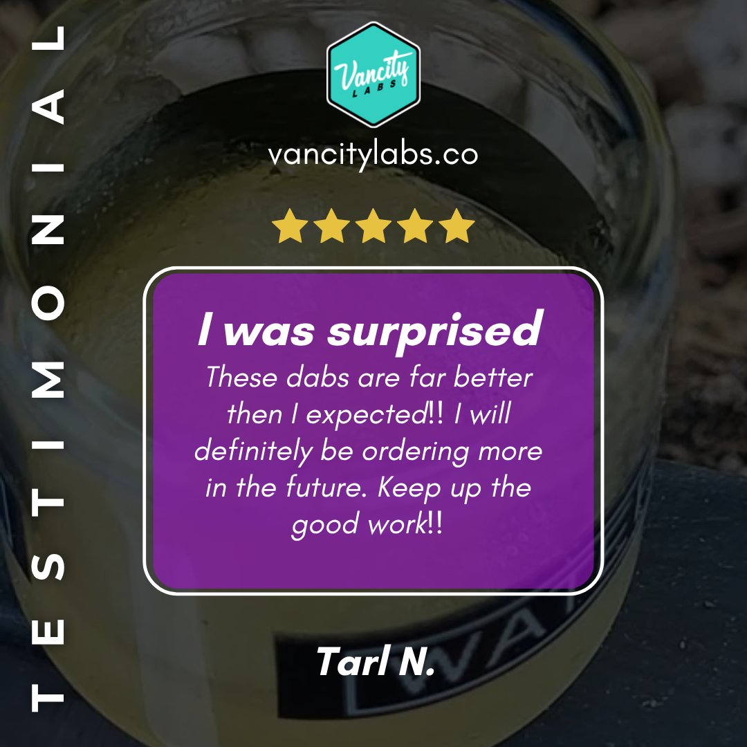 🔥 Pleasantly surprised!
“These dabs are far better than I expected!! Definitely ordering more. Keep up the good work!” – Tarl N. 💨💯

🌐  vancitylabs.co/product/waterm…

#DabLife #CannabisCommunity #710Daily #DabbersUnite #CustomerLove