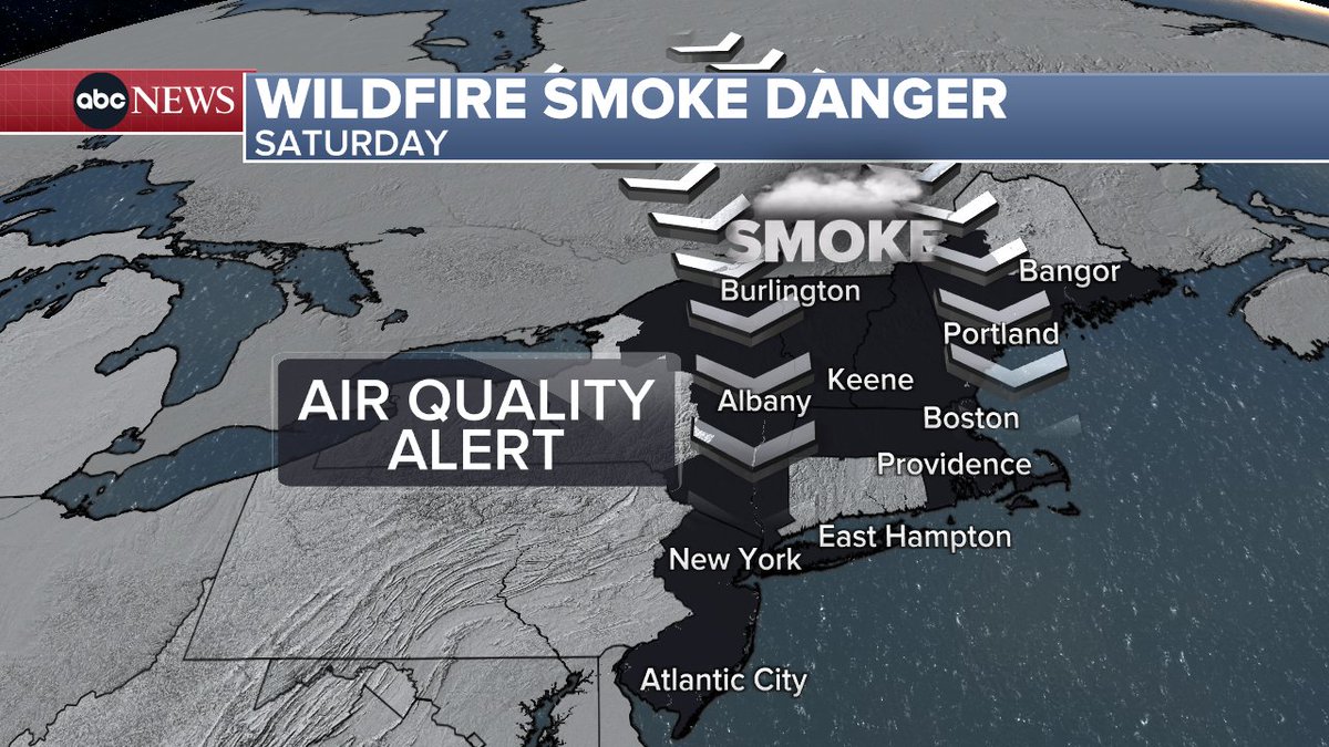 Poor air quality across New England today (even all the way down to the Jersey Shore!) due to wildfire smoke coming from Canada.