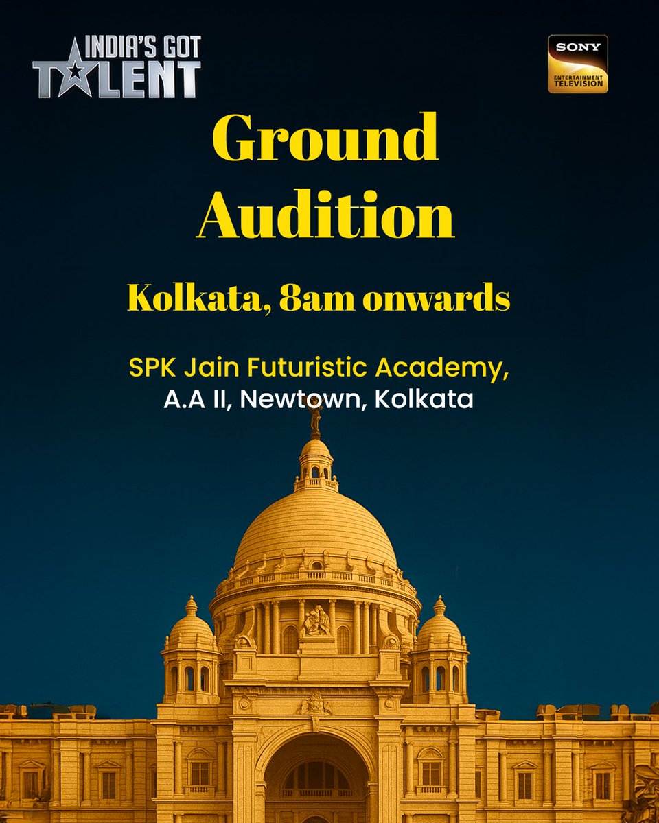 SonyTV's tweet image. India's Got Talent ke Ground Auditions ho rahe hai aaj…Miss mat karna! 

Venue: S.P.K Jain Futuristic Academy, A.A II, Newtown, Kolkata

#IGT #IndiasGotTalent #Auditions #StayTuned #SonyTv