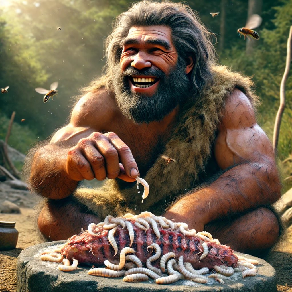 BichoDatos's tweet image. Los Neandertales fueron adeptos comebichos. Estudio sugiere que sus altos niveles de nitrógeno-15 no es solo por comer carne, también carne podrida con larvas 🪰. Estas concentran ese isótopo y, al comerlas, dejaron una señal química en sus restos óseos: 🔗tinyurl.com/46jep4r4