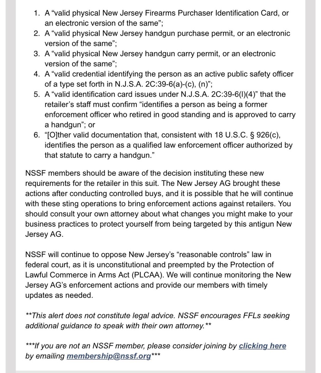New Jersey Firearms Owners Syndicate (@njfosyndicate) on Twitter photo <a href="/NSSF/">NSSFâThe Firearm Industry Trade Association</a> sent out this message to dealer members in response to the summary judgement order in the AGâs nuisance law enforcement action against a brick-and-mortar dealer in the state.
NJFOS Director <a href="/JoeLoPorto/">Joe LoPorto</a> wrote for <a href="/News2ATeam/">News2A</a> on this issue and that article can be found here: <a href="/NSSF/">NSSFâThe Firearm Industry Trade Association</a> sent out this message to dealer members in response to the summary judgement order in the AGâs nuisance law enforcement action against a brick-and-mortar dealer in the state.
NJFOS Director <a href="/JoeLoPorto/">Joe LoPorto</a> wrote for <a href="/News2ATeam/">News2A</a> on this issue and that article can be found here: