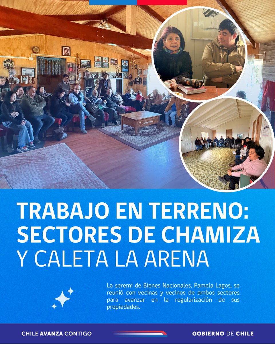 📍 Chamiza y Caleta La Arena

La seremi de Bienes Nacionales, Pamela Lagos, se reunió con vecinas y vecinos de ambos sectores de la comuna de Puerto Montt para avanzar en la regularización de sus propiedades 🏡🤝