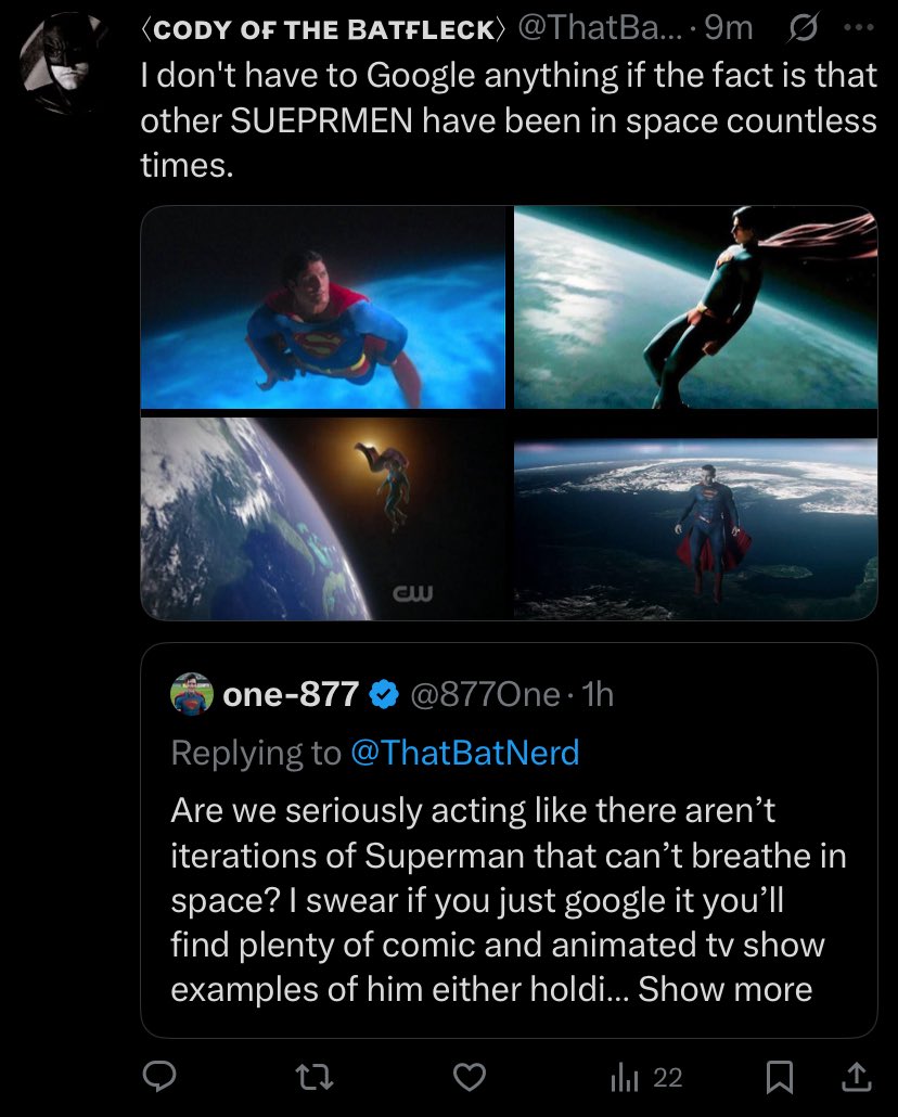 877One's tweet image. What’s the point of having conversations and debates about fictional characters when you’re just gonna block people that say something you don’t agree with lol