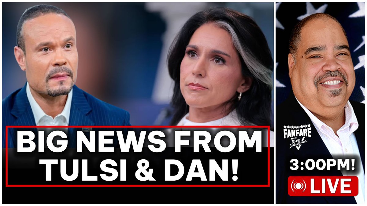 barrycunningham's tweet image. JOIN ME LIVE AT 3PM!
TULSI GABBARD AND DAN BONGINO SOUND ALARMS! CNN MISREADS EPSTEIN EFFECT! AND MORE!
ON YOUTUBE AT: youtube.com/live/hLa4SrSSJ…
ALSO ON RUMBLE AND X!