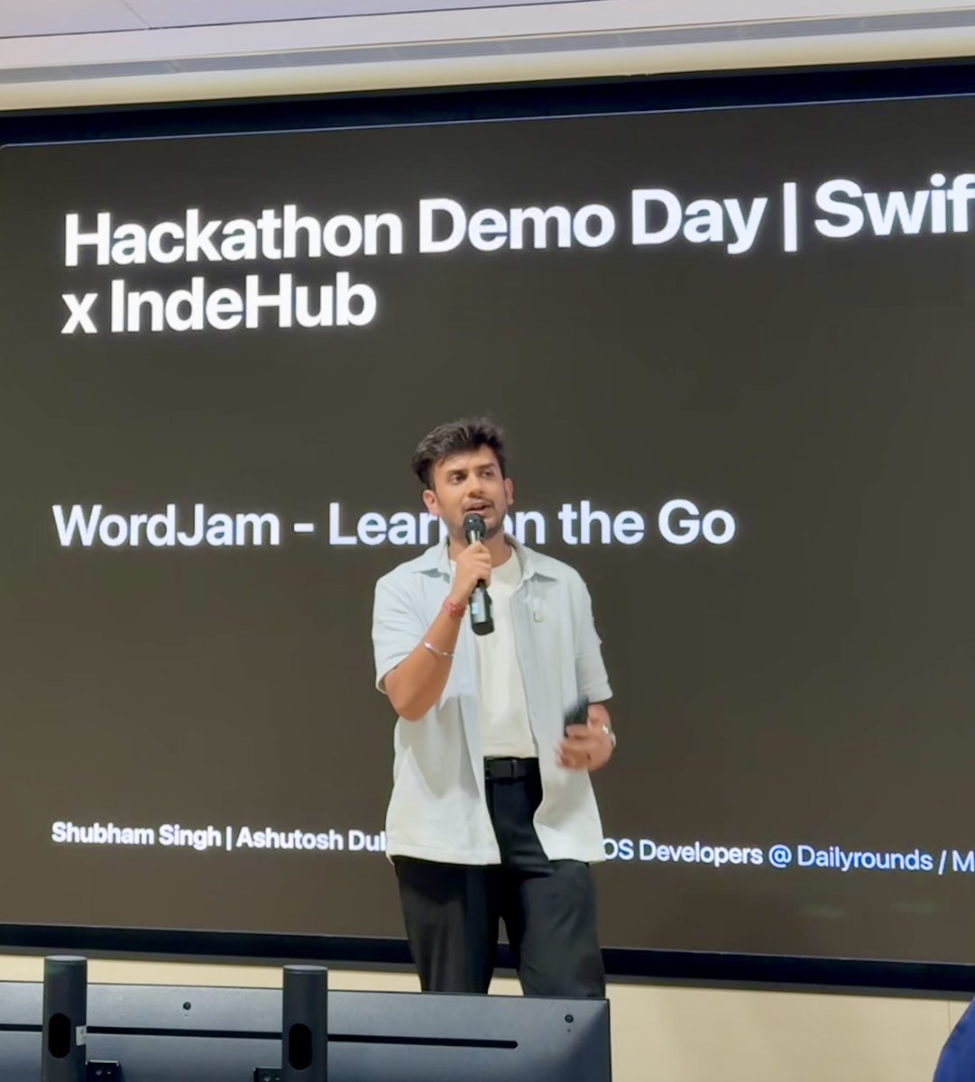 Shubham_iosdev's tweet image. We did it! 🎉
Won the @IndeHub Hackathon Finale in Bangalore!
We started building WordJam just two weeks ago with one goal, to create something joyful for users.
We’re super happy with how it's turned out.
TestFlight is on the way. More updates soon! 😄⚡️
#WWDC25 #SwiftUI