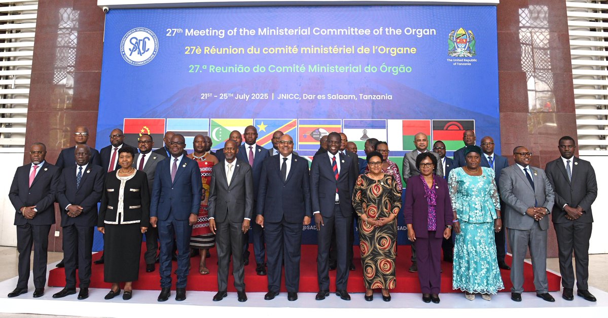 SADC_News's tweet image. SADC has reaffirmed its commitment to advancing regional peace, security, and development at the 27th Meeting of the Ministerial Committee of the Organ on Politics, Defence and Security Cooperation, convened on 24–25 July in Dar es Salaam sadc.int/latest-news/sa…