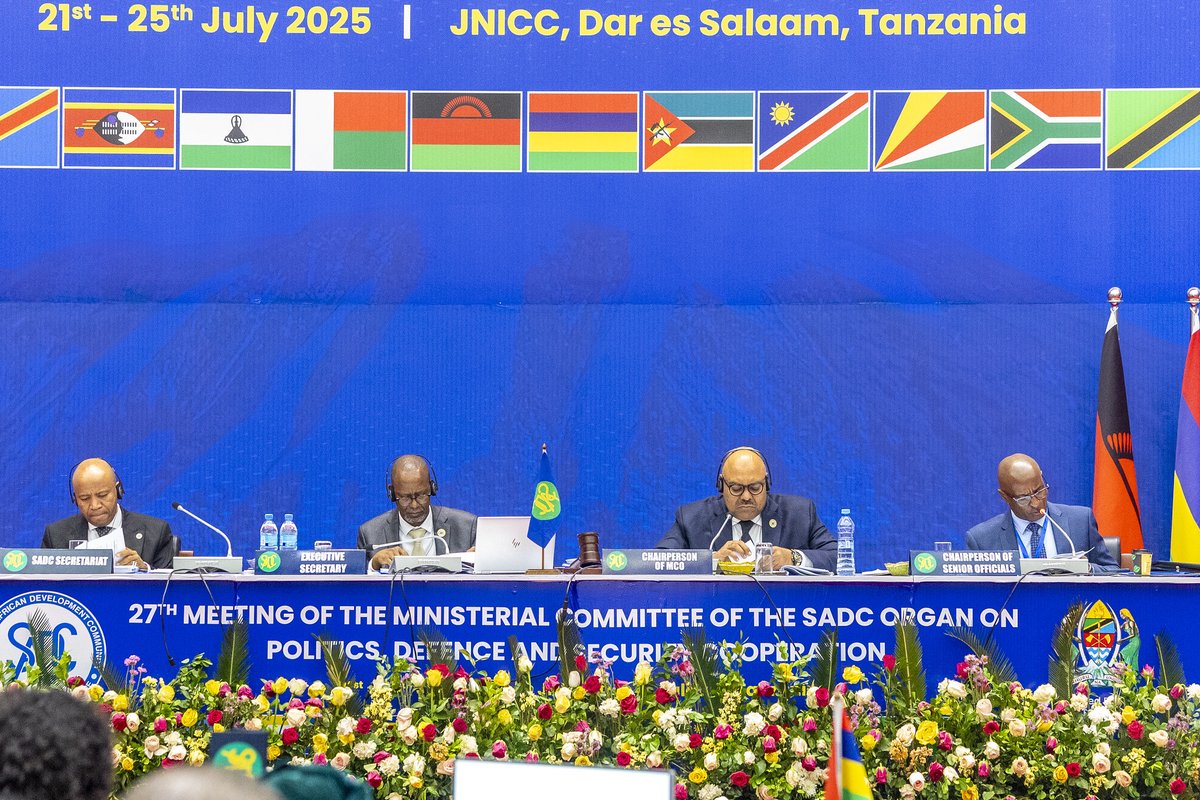 SADC_News's tweet image. SADC has reaffirmed its commitment to advancing regional peace, security, and development at the 27th Meeting of the Ministerial Committee of the Organ on Politics, Defence and Security Cooperation, convened on 24–25 July in Dar es Salaam sadc.int/latest-news/sa…