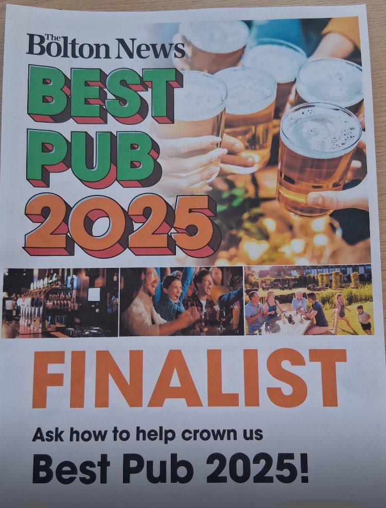 Doffcockerinn's tweet photo. We are very proud to be nominee in the Bolton news ten best pubs in Bolton. We thrive on not just being a pub but being here for the community. We have many clubs based here fishing club board games magic club poetry and more. Our paper quiz has been running for over 20 years. https://t.co/uiPKCOvCux