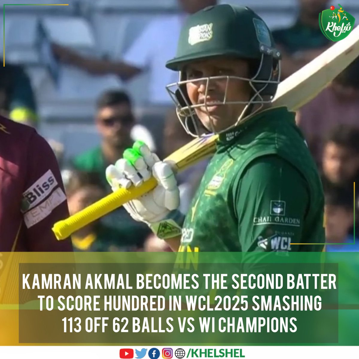 khelshel's tweet image. It was Kamran Akmal's day with the bat in the #WCL2025 against West Indies Champions at Birmingham.
#Cricket | #Pakistan | #KamranAkmal | #Birmingham