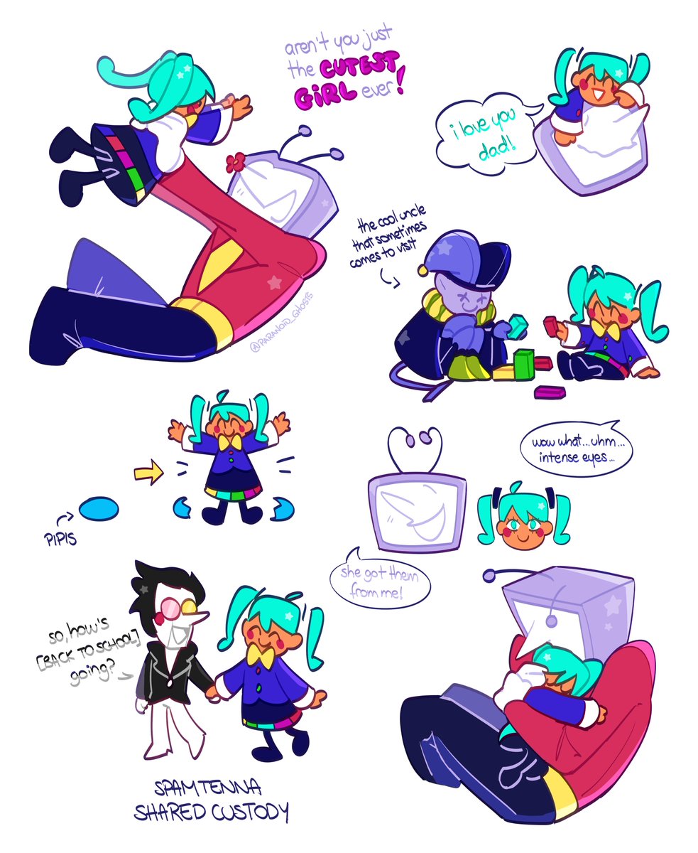 paranoid_ghosts's tweet image. dad tenna and his daughter static miku (he has shared custody with spamton) (mike gets to babysit sometimes)