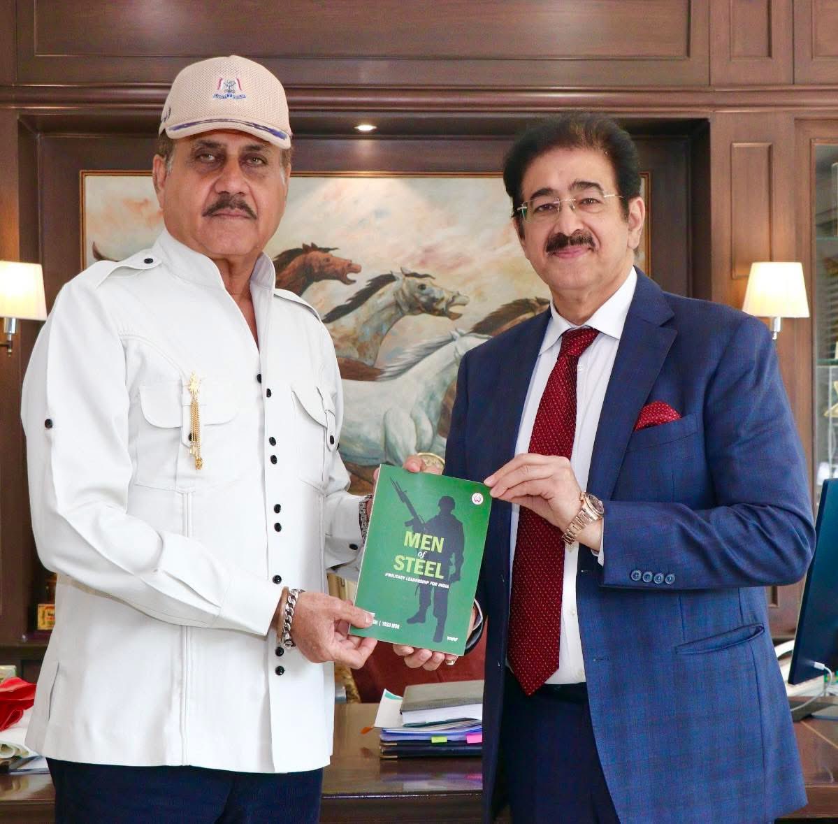 Hon’ble General Ajay Kumar Singh, PVSM, AVSM, SM, VSM (Retd.), former Lieutenant Governor of Andaman &amp; Nicobar Islands and former Commander-in-Chief, Southern Command, Indian Army, visited Marwah Studios and presented his book “Men of Steel.”
