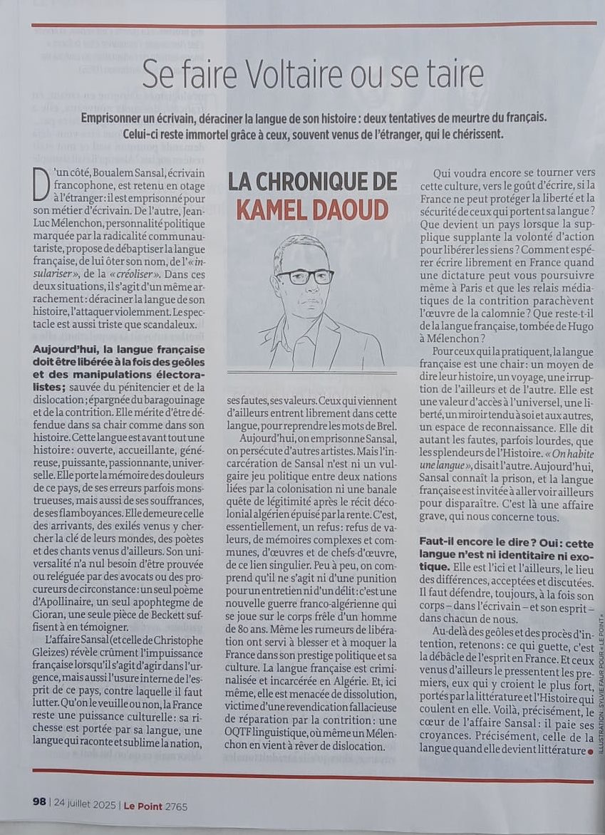 Brousson3's tweet image. « Se faire Voltaire ou se taire! »
« Que reste-t-il de la langue française, tombée de Hugo à Mélanchon? »
Un cri d’amour de la langue française par Kamel Daoud.
❤️❤️❤️