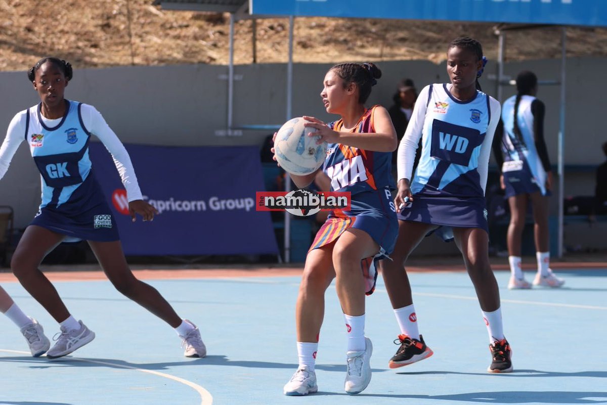 TheNamibian's tweet image. NETBALL ACTION ... Okahandja Senior Secondary School beat Walvis Bay Private School 32-14 in an u17 match at the Capricorn Schools Netball League on Saturday. Photos: Helge Schütz