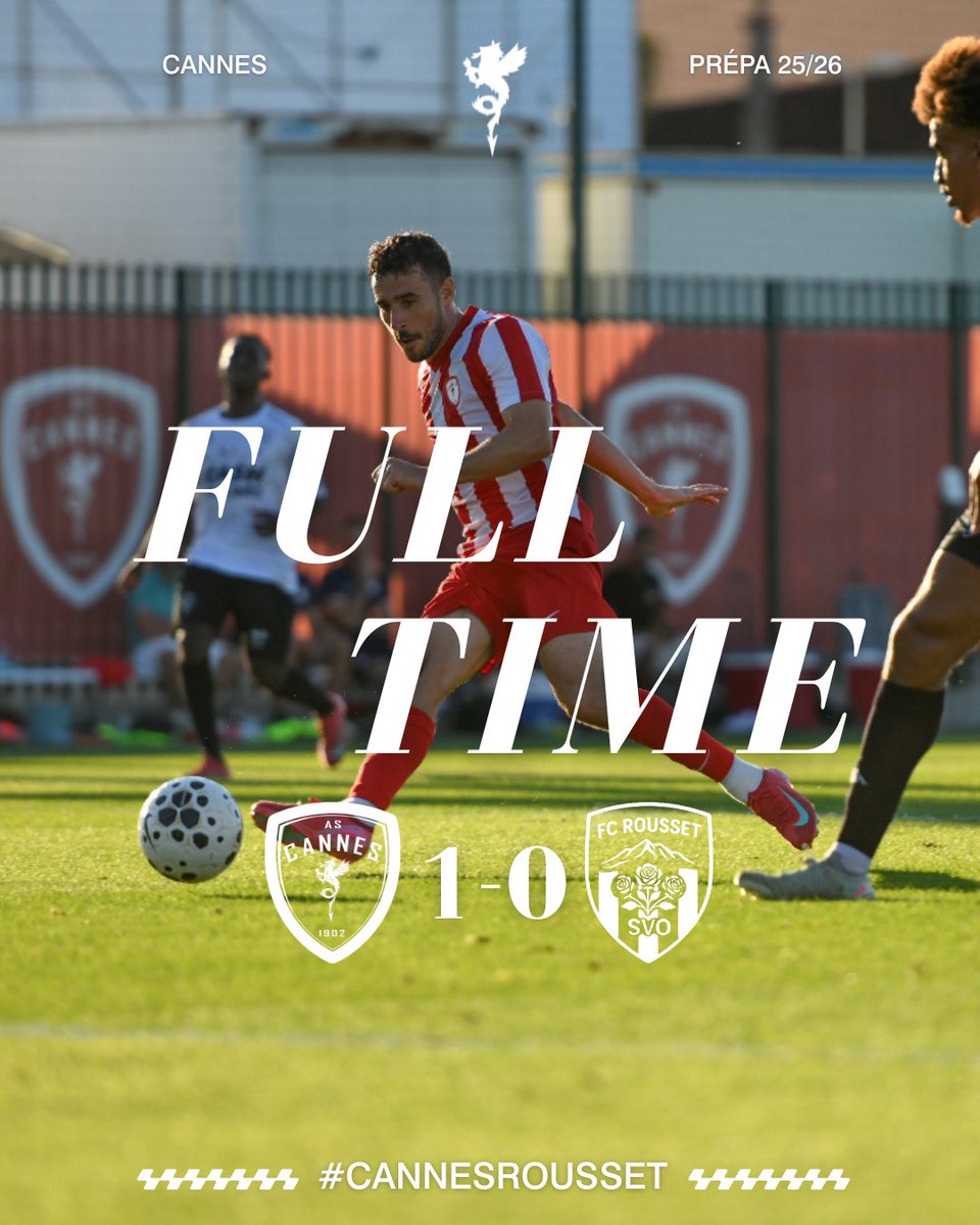 🔚 Fin de ce quatrième match de préparation. Nos Cannois ont livré une belle prestation solide. Dommage de ne pas avoir alourdi le score. Place maintenant au stage qui débute demain !

1️⃣-0️⃣ | #CANNESROUSSET