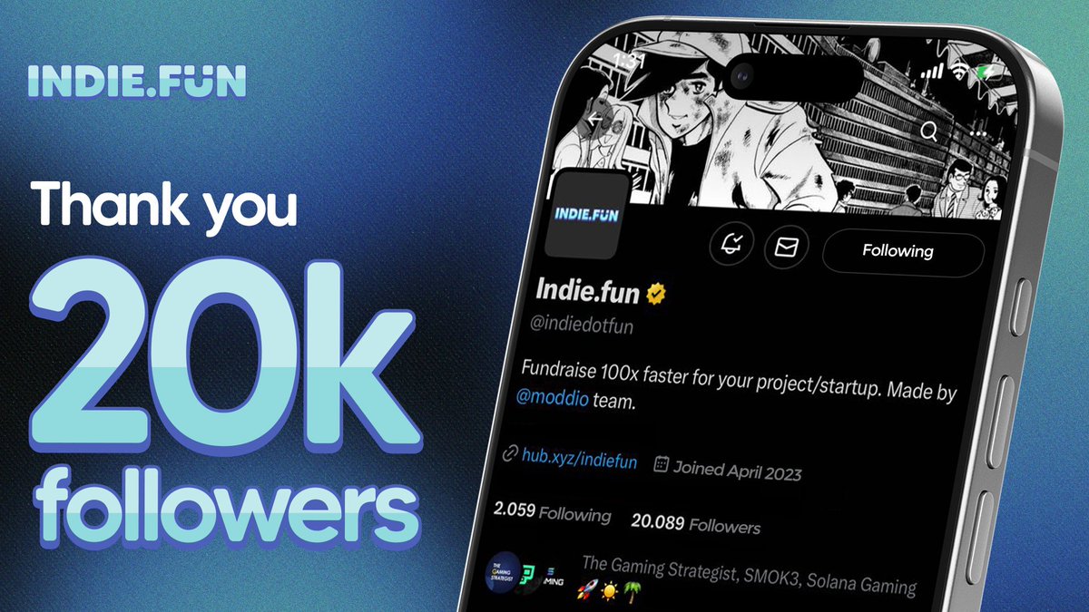 indiedotfun's tweet image. More tools. More alpha. More bangers.
Thank you for 20K 💙
Let’s keep growing together.
You build it — we’ll help launch it.