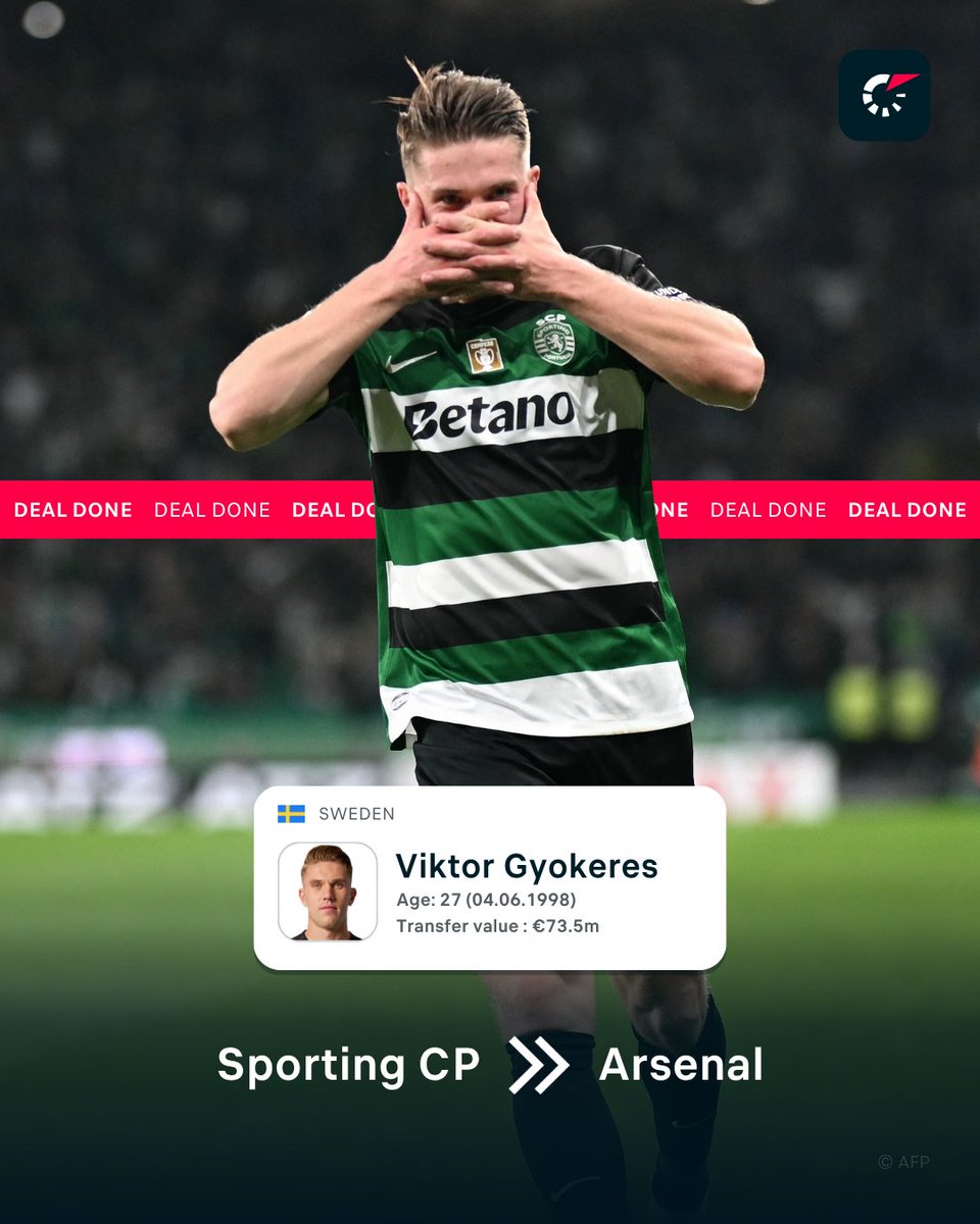 Flashscorecom's tweet image. ๐จ ๐๐๐๐๐๐๐๐ ๐๐๐๐: Arsenal have signed a striker! ๐ค
Viktor Gyokeres has joined on a five-year deal from Sporting CP. โ