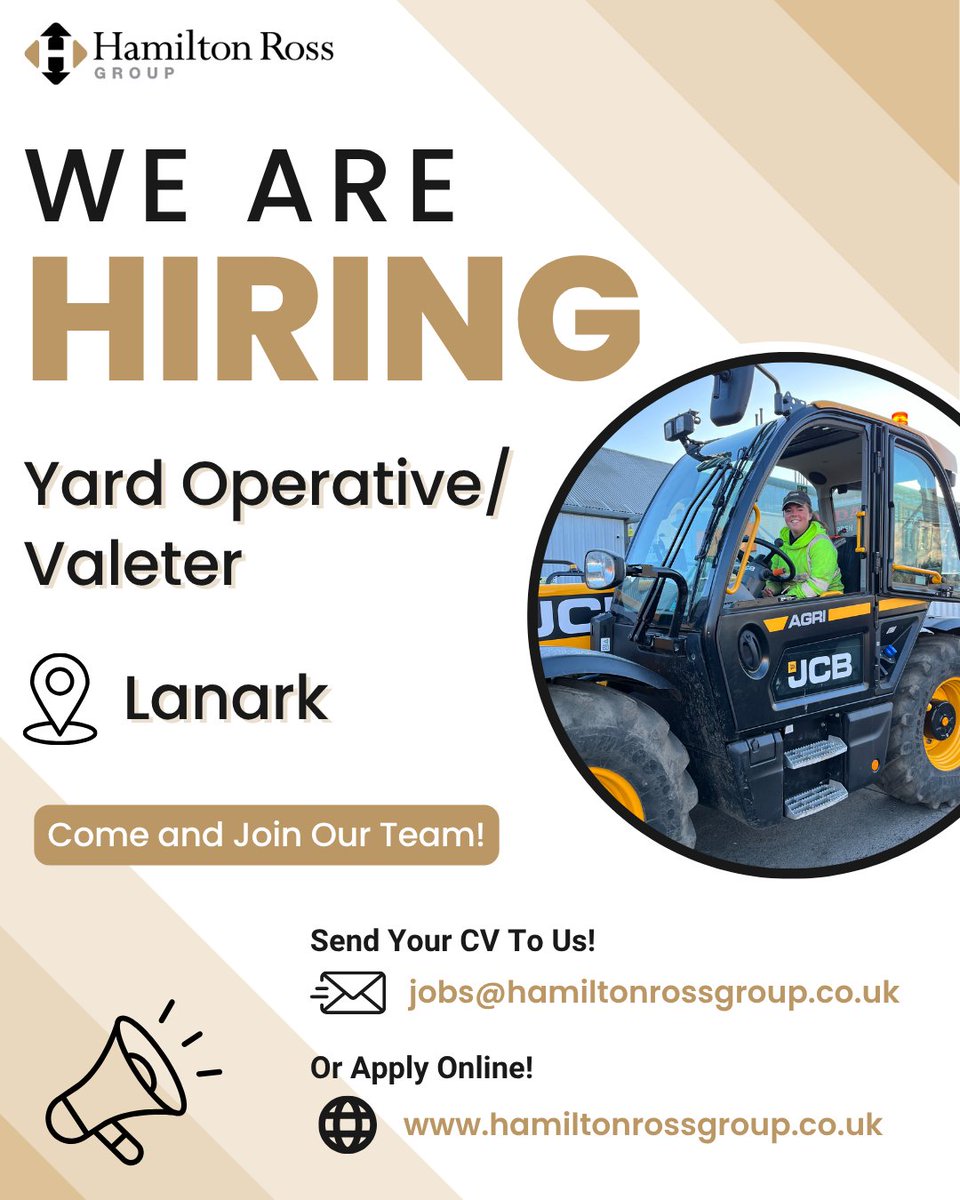 🚨 We're Hiring! 🚨
Join our team at the Lanark Depot – we're currently looking for a Yard Operator / Valeter. 
✅ Great team environment
✅ Competitive pay
📍 Location: Lanark Depot
📩 Apply now or contact us for more details!