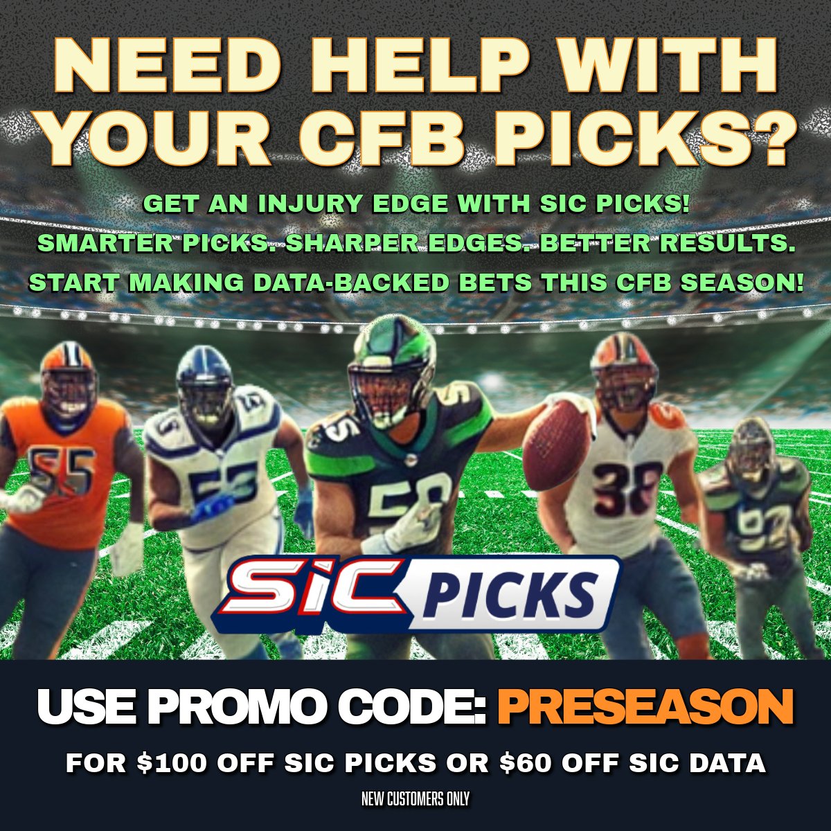 SICscore's tweet image. When you sign up for SIC Picks using code PRESEASON you get:
- $100 off SIC Picks
- @profootballdoc Injury Preview for FREE
- Our entire 2025 CFB futures
- 56.5% Win rate against the spread over the past 5 NFL & 3 NBA Seasons
Sign up: sicscore.com/features/sic-p…