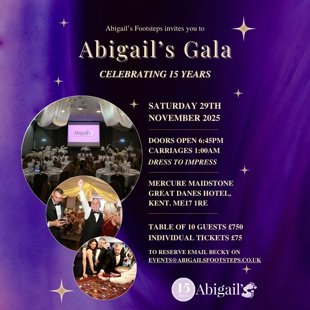 Abigail's Footsteps (@abigailscharity) on Twitter photo 💜 Have you reserved your tickets to the Abigail's Annual Charity Gala - CELEBRATING 15 YEARS.
💜 Saturday 29th November, Mercure Great Danes Hotel
💜 £75 per ticket / table of 10 £750 (Corporate tables available)
💜 Email events@abigailsfootsteps.co.uk to reserve your table. 💜 Have you reserved your tickets to the Abigail's Annual Charity Gala - CELEBRATING 15 YEARS.
💜 Saturday 29th November, Mercure Great Danes Hotel
💜 £75 per ticket / table of 10 £750 (Corporate tables available)
💜 Email events@abigailsfootsteps.co.uk to reserve your table.