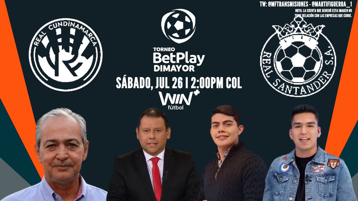 Martín Figueroa - Transmisiones (@mftransmisiones) on Twitter photo 🇨🇴 <a href="/TorneoDeAscenso/">Torneo BetPlay</a> 2025-II - Fecha 3
<a href="/RealCundi/">Real Cundinamarca</a> 🟢🟡 - <a href="/RealsantanderSA/">Real Santander S.A</a> 👑
Relator: <a href="/LUCHOTEESCUCHO/">LUCHO ESCOBAR</a>
Comentarista: <a href="/cotemiguelo/">Miguel Odolfo Cote</a>
Campo de Juego: <a href="/PipeAlvarez28/">Pipe Álvarez ⚽</a> y <a href="/juanchoFut_/">Juancho Fut</a>
📺: <a href="/WinSportsTV/">Win Sports</a> + Fútbol
📱 ¡Síguenos! 🇨🇴 <a href="/TorneoDeAscenso/">Torneo BetPlay</a> 2025-II - Fecha 3
<a href="/RealCundi/">Real Cundinamarca</a> 🟢🟡 - <a href="/RealsantanderSA/">Real Santander S.A</a> 👑
Relator: <a href="/LUCHOTEESCUCHO/">LUCHO ESCOBAR</a>
Comentarista: <a href="/cotemiguelo/">Miguel Odolfo Cote</a>
Campo de Juego: <a href="/PipeAlvarez28/">Pipe Álvarez ⚽</a> y <a href="/juanchoFut_/">Juancho Fut</a>
📺: <a href="/WinSportsTV/">Win Sports</a> + Fútbol
📱 ¡Síguenos!