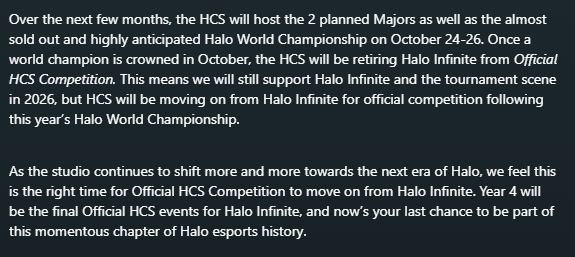 JakeSucky's tweet image. Halo has announced this will be the last competitive HCS season for Infinite
As they focus on the next era of the Halo Franchise... GGs to one of the best❤️