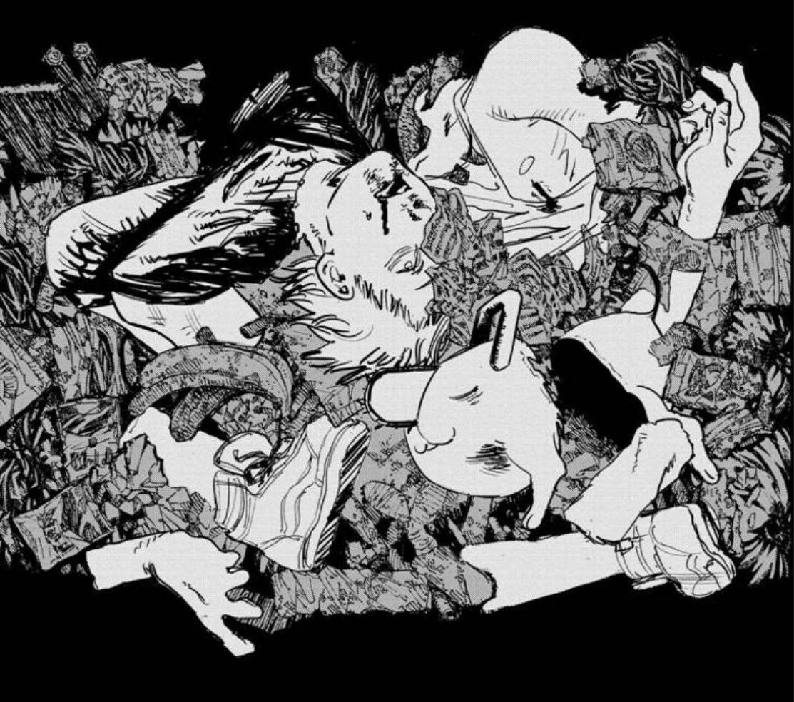 gumpsawdump's tweet image. It’s so funny that the zombies couldn’t figure where Pochita’s torso started and head ended so they just gave up and cut him one time straight down the middle