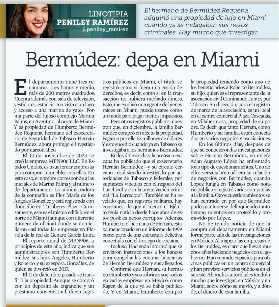 FCN_mx's tweet image. Como todo capo: debes tener depa en Miami.
Así el protegido de @adan_augusto, Hernán Bermúdez Requena y su familia.
Pero el “valentón” senador de #Morena nunca se dio cuenta que entregó a presunto criminal la seguridad de 2.4 millones de tabasqueñas/os.
@Reforma…