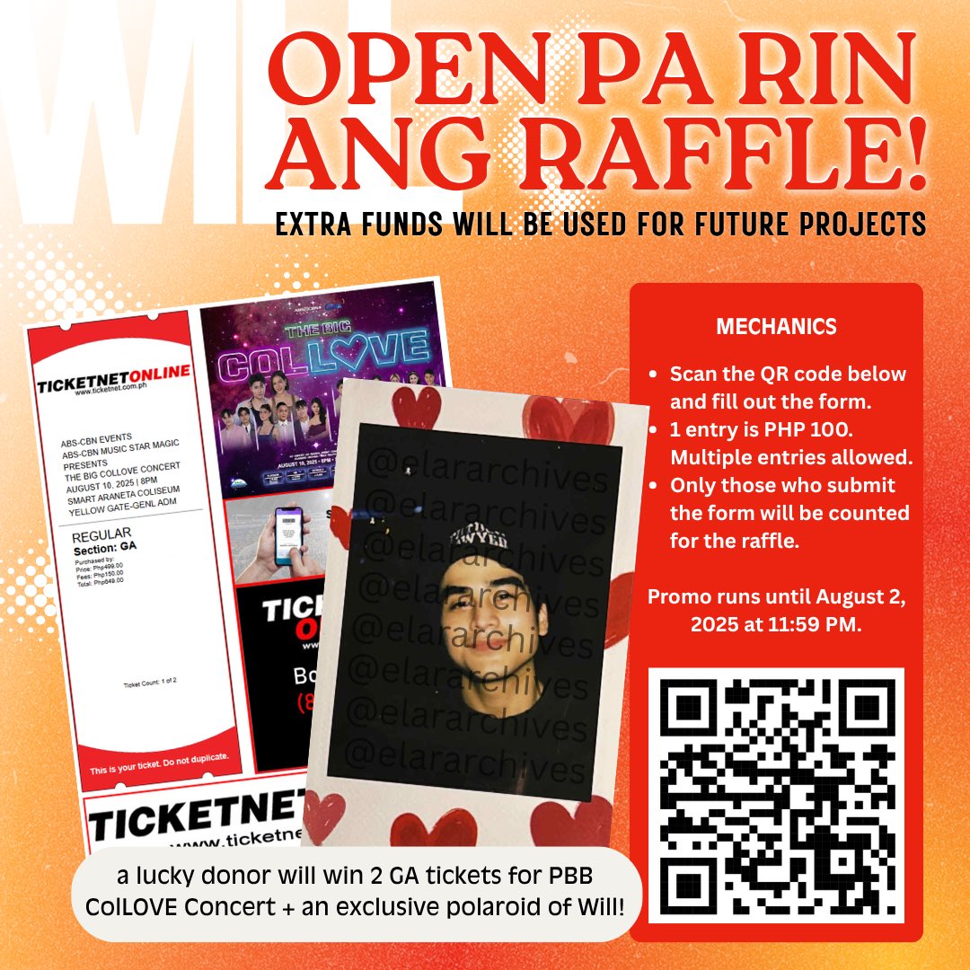 elararchives's tweet image. MATCHED! 🤩 Thank you so much po sa lahat ng nag-donate 😭🙏🏻

Funds we raised will go towards something BIG as Will Ashley heads to the BIG DOME on August 10!💥 

Open pa rin po ang raffle and any extra funds we’ll receive will be used for future fan projects 😝