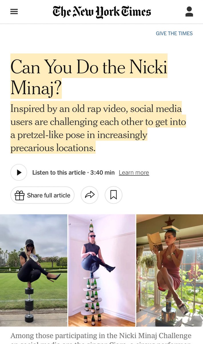 PapaBarbbbb's tweet image. The fact she owns the color pink and it’s equated with Nicki, says so much about her ICON status. 🩷
This global phenomenon of a challenge yall! Got the @nytimes doing full write ups! #NickiMinajPoseChallenge #HighSchoolChallenge 🦄