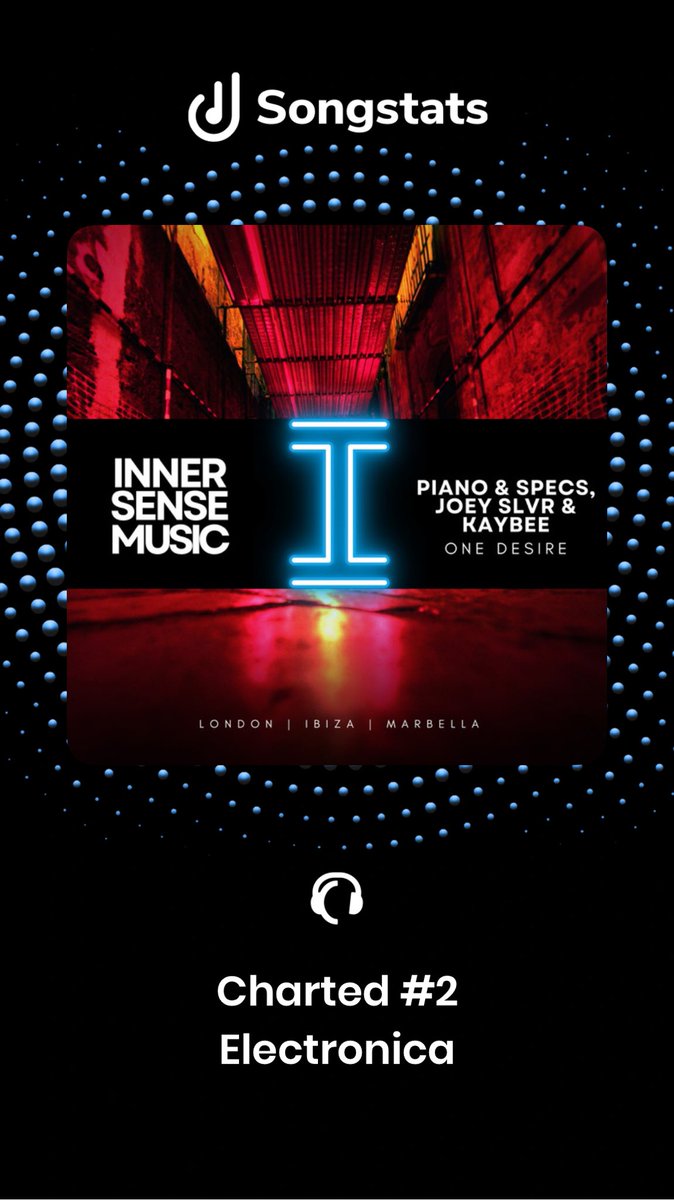 🔥 Big love to everyone supporting our latest release!
“One Desire” by Piano &amp; Specs, Joey SLVR &amp; Kaybee just hit #2 Electronica on Songstats 🙌
Out now on Inner Sense Music 💥

📍 London | Ibiza | Marbella
#HouseMusic #Electronica #InnerSenseMusic