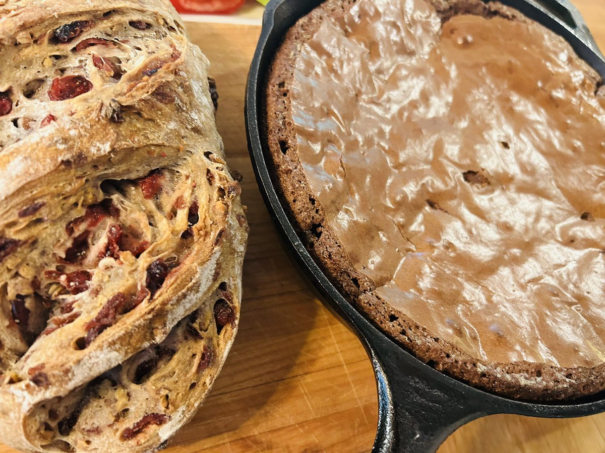 chocolate and sugars and butter and eggs etc baked in a cast iron skillet