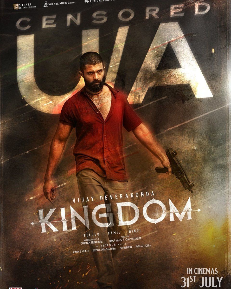 Chandanmgs123's tweet image. Kingdom movie is censored with UA certificate 📽 

#VisualDrops #Kingdom #movie #vijaydeverakonda #actress #BhagyashriBorse #tollywood #Kingdom