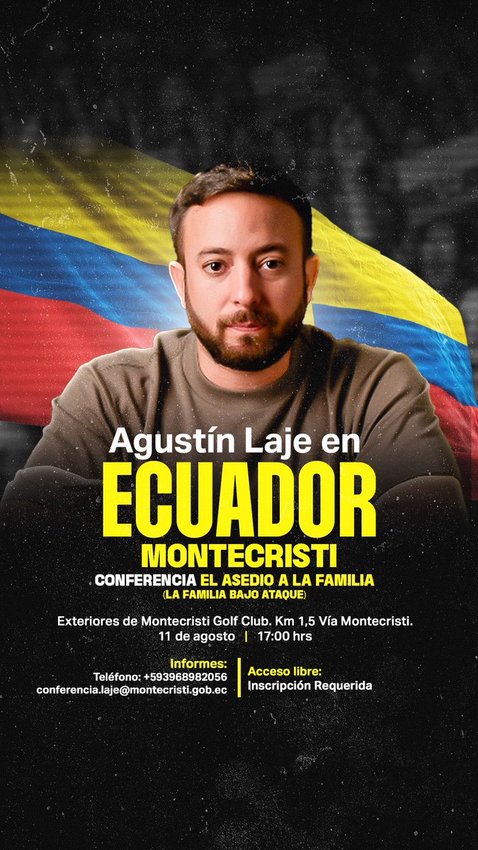 AgustinLaje's tweet image. GIRA DE CONFERENCIAS EN AGOSTO:
- Guatemala 🇬🇹
- Ecuador 🇪🇨
- Chile 🇨🇱
Toda la información se encuentra en las imágenes de esta publicación.
Gracias por ayudar a difundir!!!