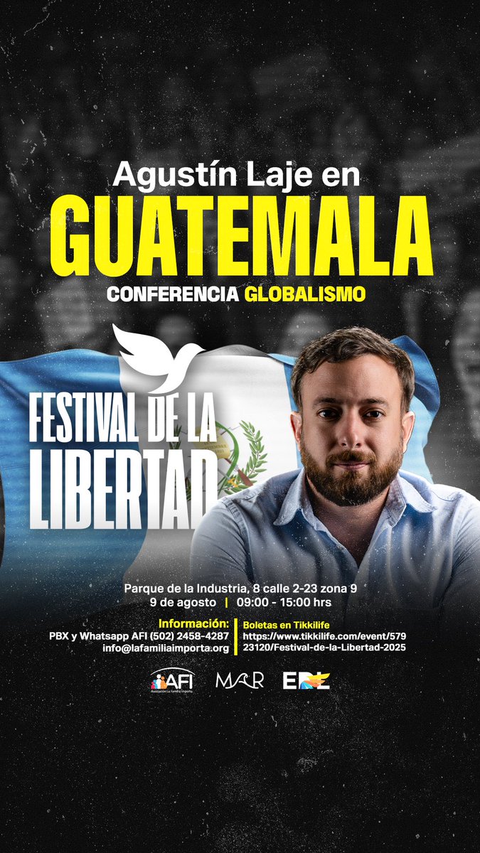 AgustinLaje's tweet image. GIRA DE CONFERENCIAS EN AGOSTO:
- Guatemala 🇬🇹
- Ecuador 🇪🇨
- Chile 🇨🇱
Toda la información se encuentra en las imágenes de esta publicación.
Gracias por ayudar a difundir!!!