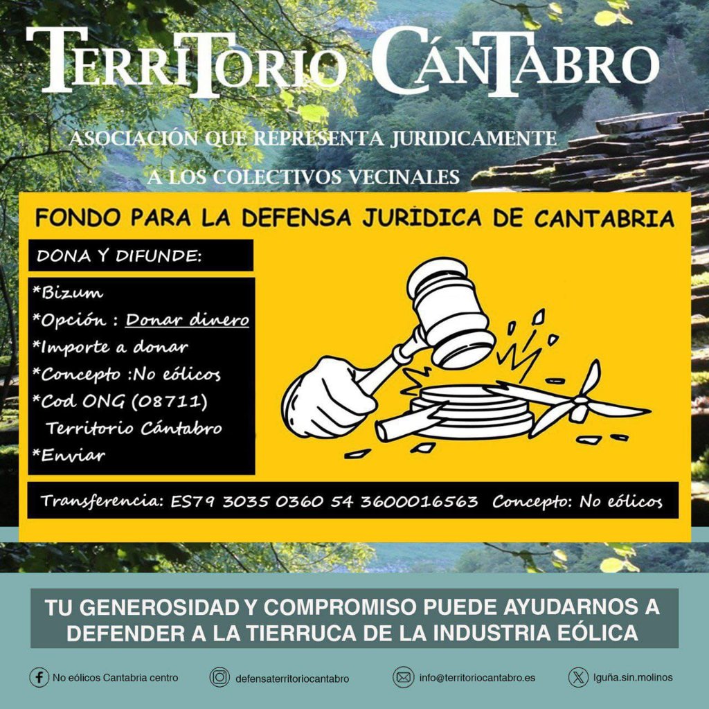 El gobierno central y el de Cantabria aprovechan el verano, otra vez más,  para saturarnos de proyectos. Resucitaron un polígono de 2017, Sierra de Zalama, así como Bustatur, Ornedo, Morosos, Henestrosas, Olea y Cotío, después aparecieron Benavieja y Briesa. 
¡Apoya esta lucha!