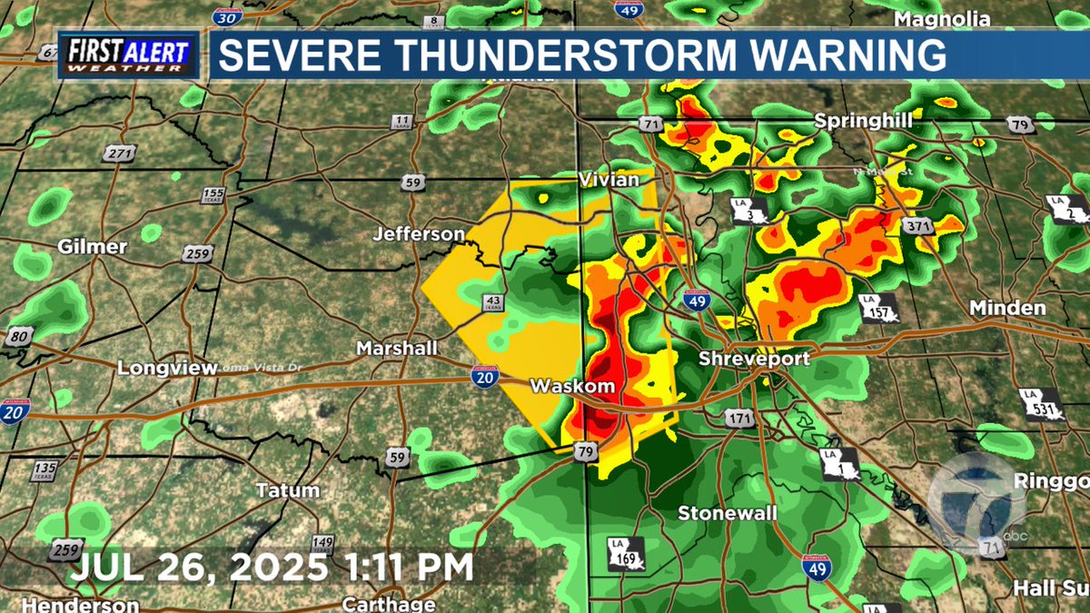 A Severe T-Storm Warning has been issued until Jul 26 2:00PM. More info at kltv.com/weather/alerts… and on the KLTV weather app.