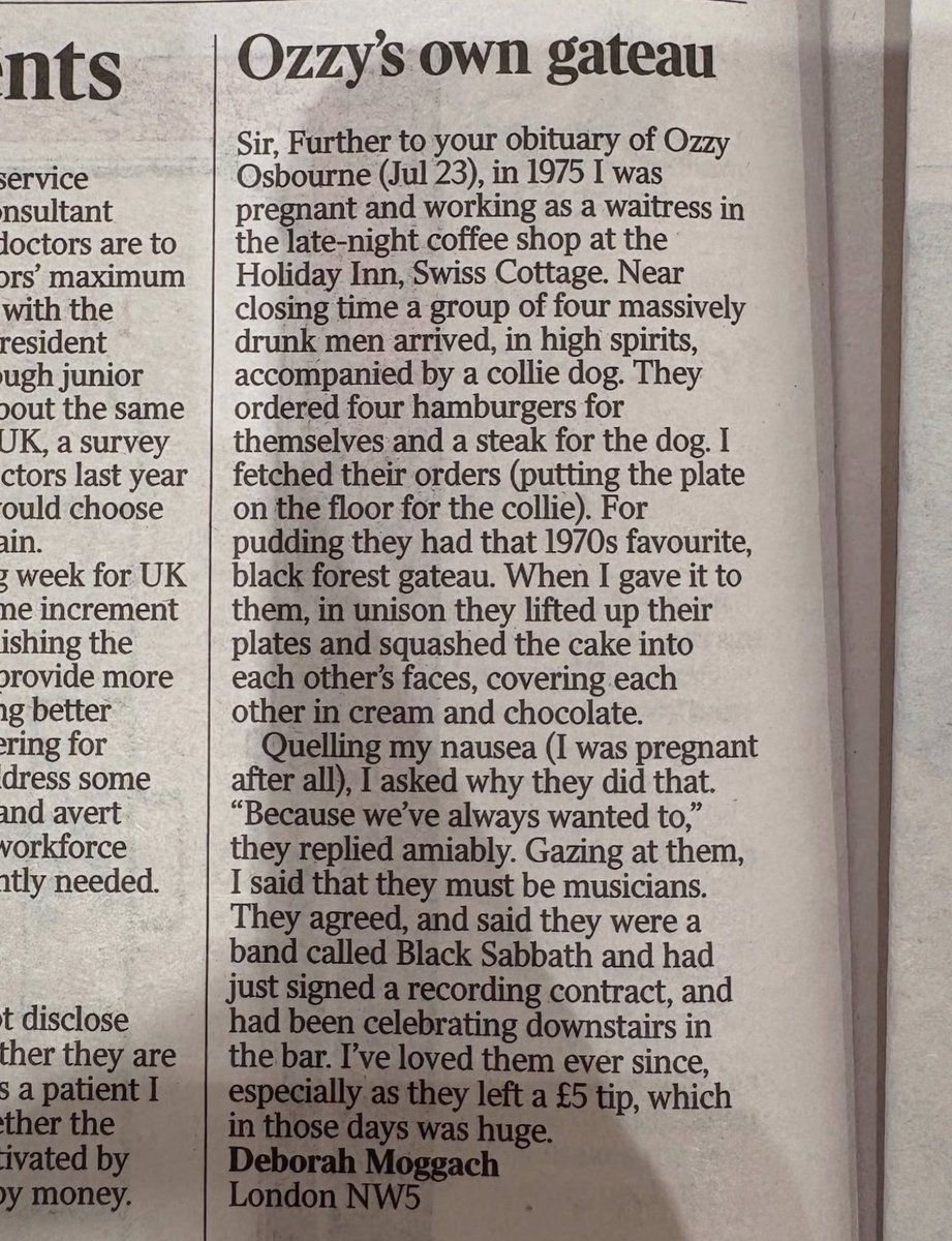Love this letter referring to Swiss Cottage &amp; <a href="/OzzyOsbourne/">Ozzy Osbourne</a> 🖤