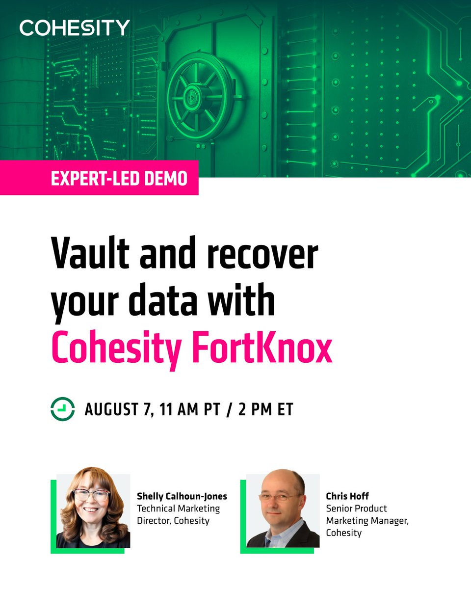 Cohesity's tweet image. Can your backup survive a ransomware hit?
Cohesity FortKnox is your last line of defense, and your first step to fast recovery.
Register here: cohesity.co/45nUsX1
#Cohesity #CyberResilience #DataSecurity #RansomwareRecovery