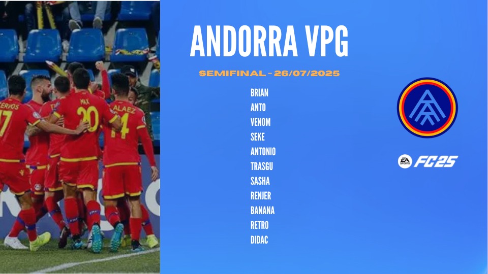 📣 | LINEUP ANDORRA 🇦🇩 |

🗓️Alineación para las semifinales  del Mundial de VPG. 

Lo podréis seguir a través de nuestro canal a partir de las 22:20

twitch.tv/xreenjxr_?sr=a