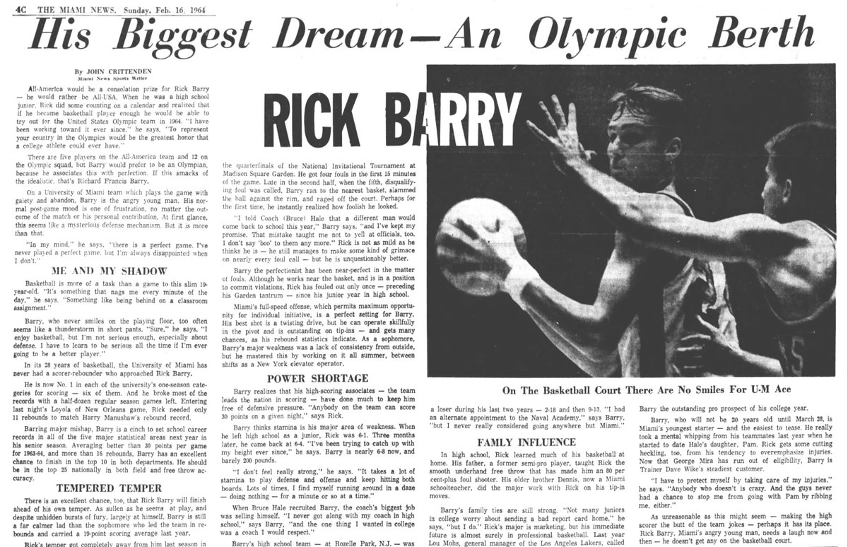 dbgiant's tweet image. February 1964 - University of Miami Hurricane Rick Barry