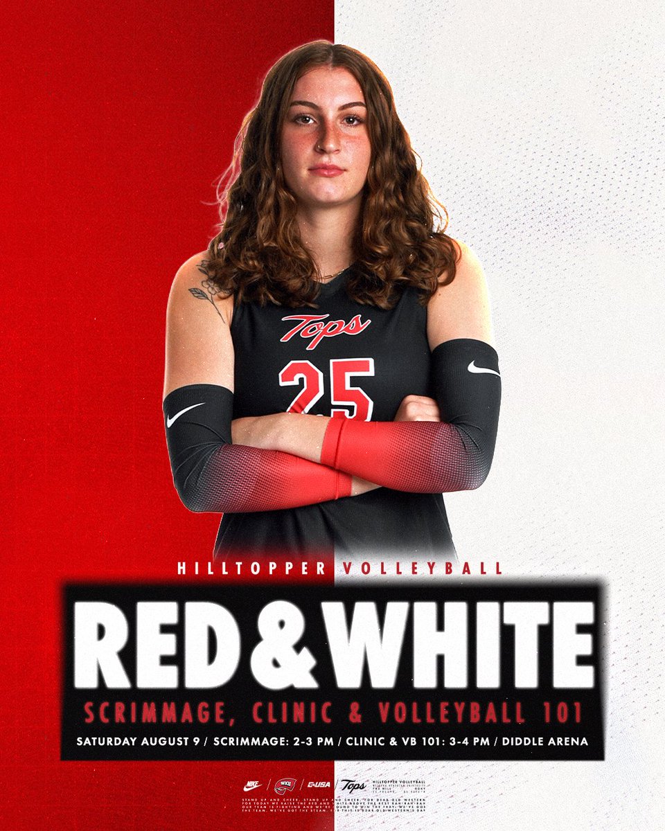 Red &amp; White Scrimmage can only mean one thing... season is almost here!

Come watch WKU Volleyball scrimmage from 2-3 p.m., then hang around for our free volleyball clinic and Volleyball 101 from 3-4 p.m.

🔗 bit.ly/3IKV3Kr

#GoTops
