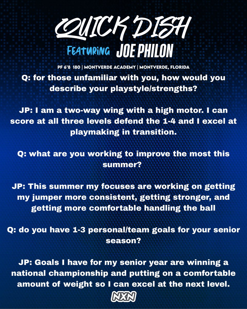 RECRUIT INTERVIEW: 4⭐️ Joe Philon. 
(Vol.030) <a href="/J0e_Phi1on/">Joe philon</a> 

2026 Elite Wing is our 30th official recruit interview that we’ve dropped! And special for a reason! Ranked #36 in our <a href="/NextNat1on/">NXN</a> Top 100, Joe is the prototypical all-around 3/4.

Thank you for your time Joe!
